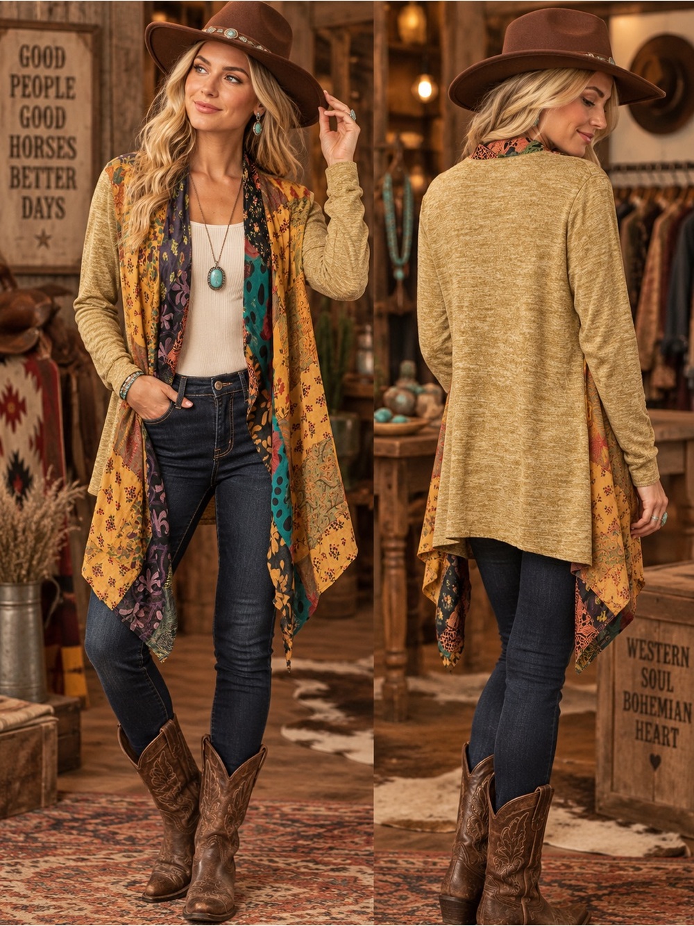 Young Threads NWT Patchwork Draped Cardigan Size M Boho Western